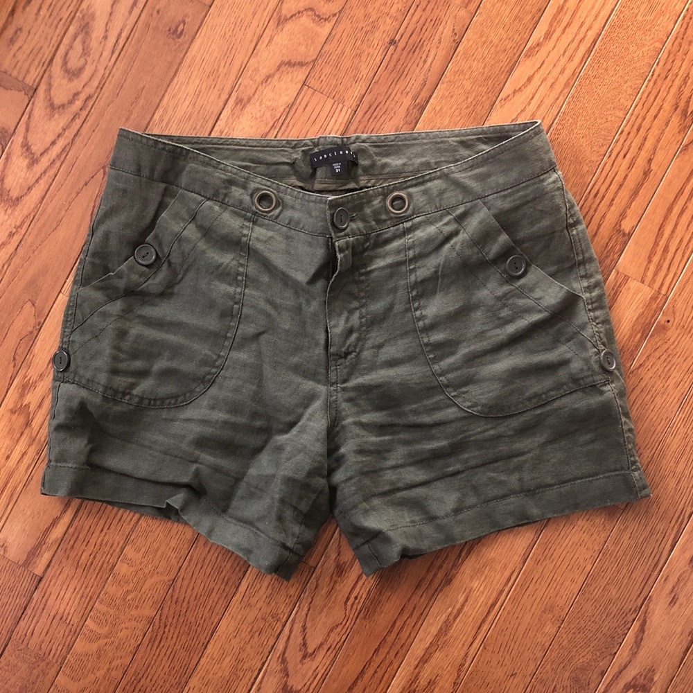 Sanctuary Linen Shorts - Dark Olive Green